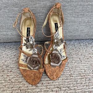 Beverly Feldman Beaded Kitten Heel Sandals